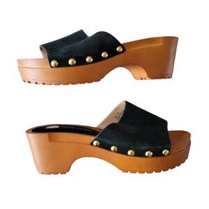 River Island Black Studded Suede Clog Size 7